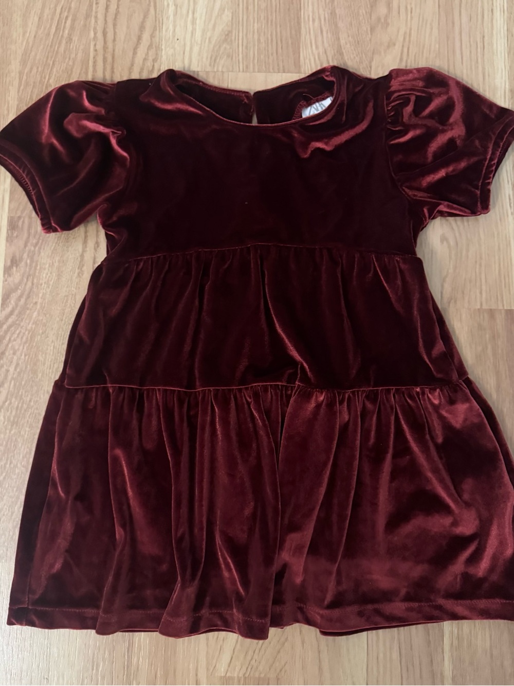 Zara Girls Velvet Tiered Dress - Burgundy